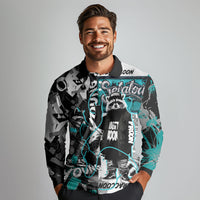Urban Rebel Raccoon Long Sleeve Polo Shirt Grunge Graffiti Street Art Abstract Collage Pop Culture