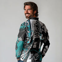 Urban Rebel Raccoon Long Sleeve Polo Shirt Grunge Graffiti Street Art Abstract Collage Pop Culture
