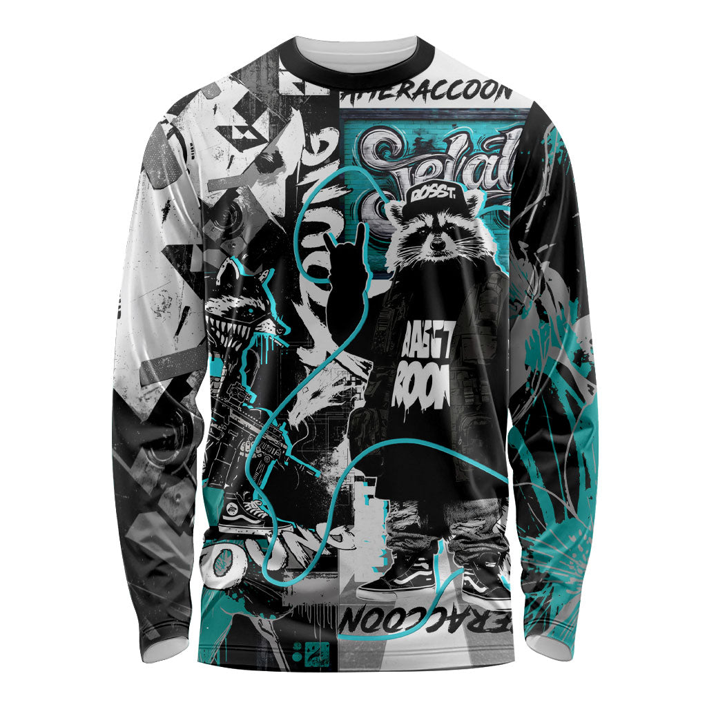 Urban Rebel Raccoon Long Sleeve Shirt Grunge Graffiti Street Art Abstract Collage Pop Culture