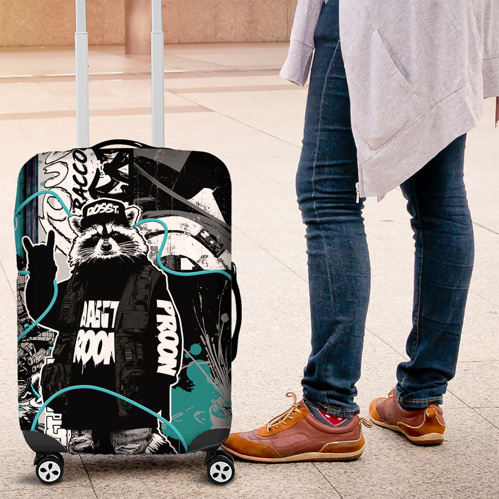 Urban Rebel Raccoon Luggage Cover Grunge Graffiti Street Art Abstract Collage Pop Culture
