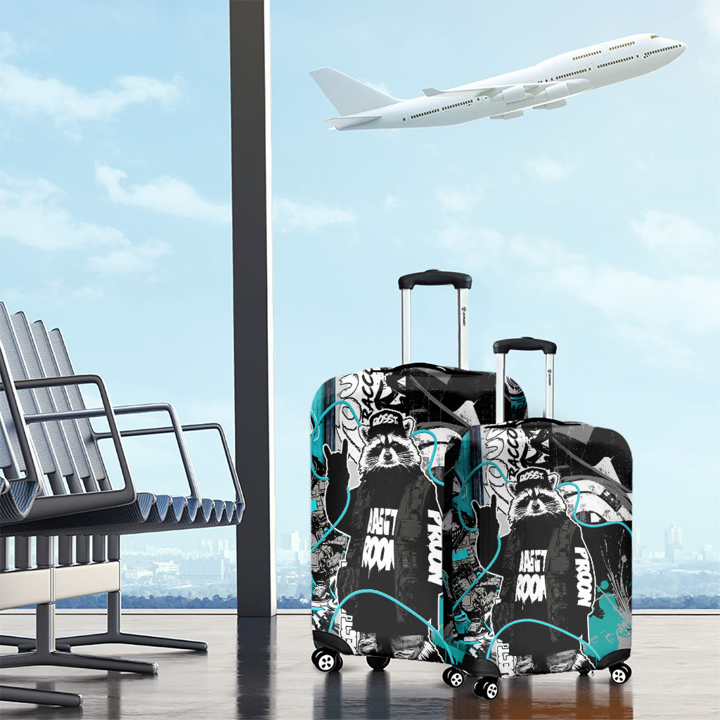 Urban Rebel Raccoon Luggage Cover Grunge Graffiti Street Art Abstract Collage Pop Culture