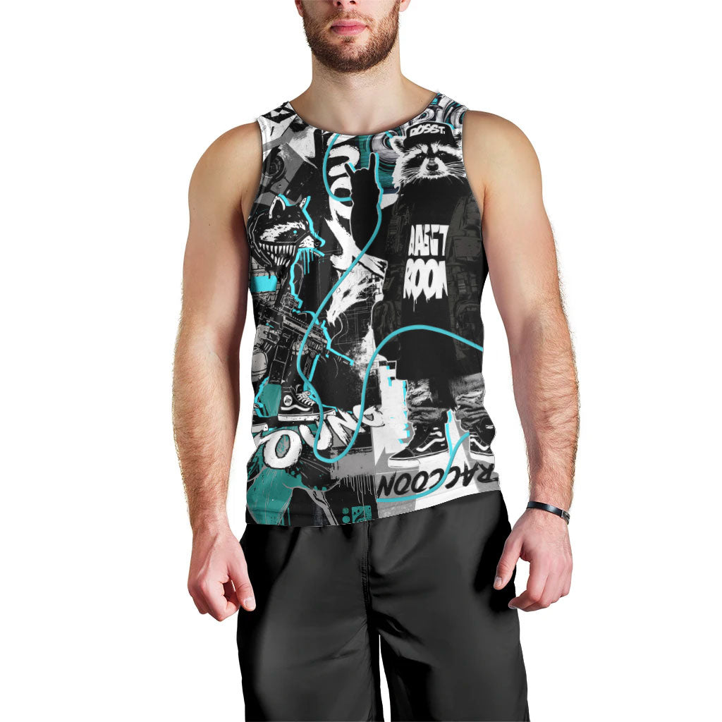 Urban Rebel Raccoon Men Tank Top Grunge Graffiti Street Art Abstract Collage Pop Culture