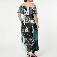 Urban Rebel Raccoon Off Shoulder Maxi Dress Grunge Graffiti Street Art Abstract Collage Pop Culture