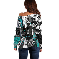 Urban Rebel Raccoon Off Shoulder Sweater Grunge Graffiti Street Art Abstract Collage Pop Culture