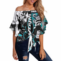Urban Rebel Raccoon Off Shoulder Wrap Waist Top Grunge Graffiti Street Art Abstract Collage Pop Culture