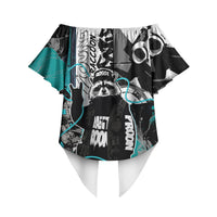 Urban Rebel Raccoon Off Shoulder Wrap Waist Top Grunge Graffiti Street Art Abstract Collage Pop Culture