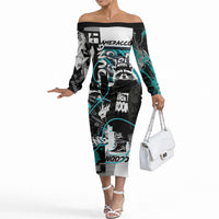 Urban Rebel Raccoon Off The Shoulder Long Sleeve Dress Grunge Graffiti Street Art Abstract Collage Pop Culture
