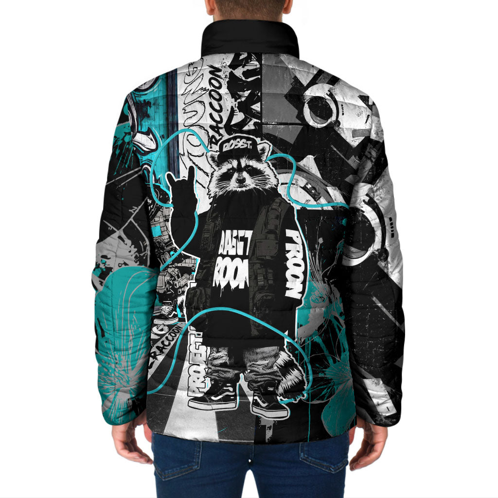 Urban Rebel Raccoon Padded Jacket Grunge Graffiti Street Art Abstract Collage Pop Culture