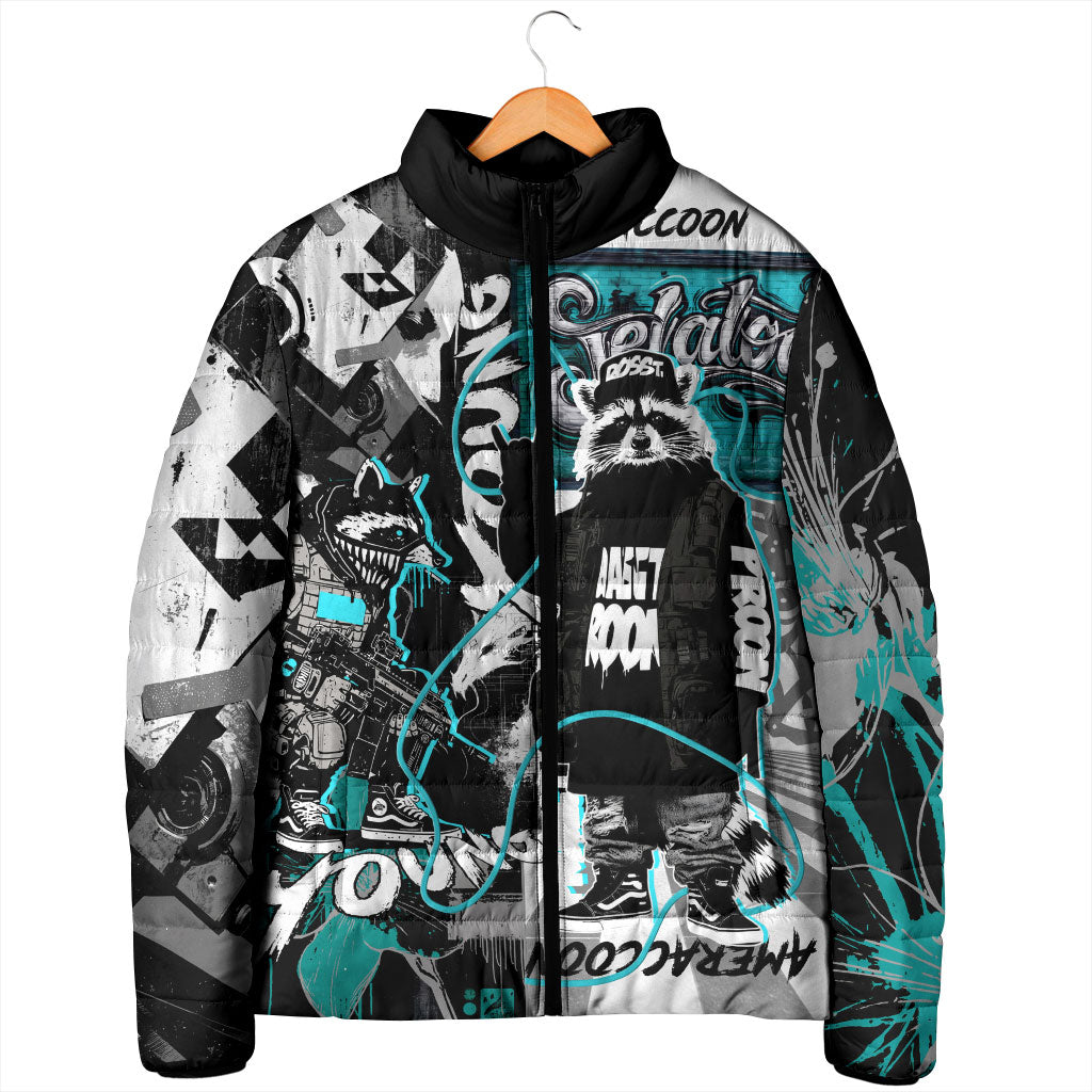 Urban Rebel Raccoon Padded Jacket Grunge Graffiti Street Art Abstract Collage Pop Culture