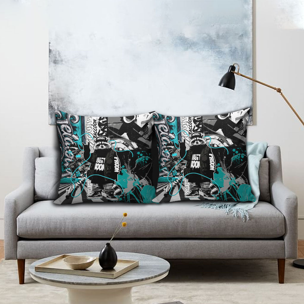 Urban Rebel Raccoon Pillow Cover Grunge Graffiti Street Art Abstract Collage Pop Culture