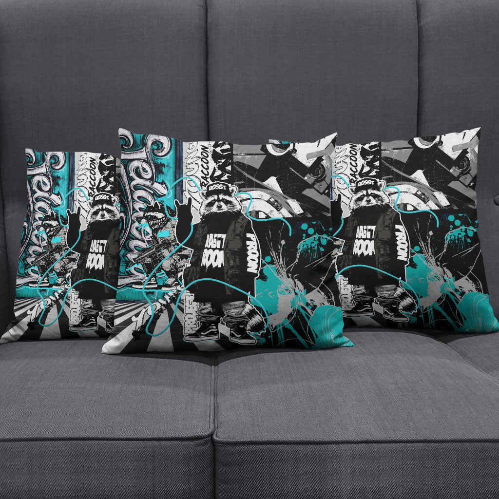 Urban Rebel Raccoon Pillow Cover Grunge Graffiti Street Art Abstract Collage Pop Culture