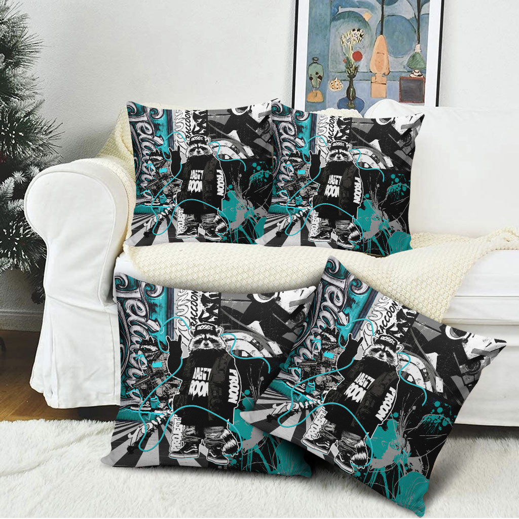 Urban Rebel Raccoon Pillow Cover Grunge Graffiti Street Art Abstract Collage Pop Culture