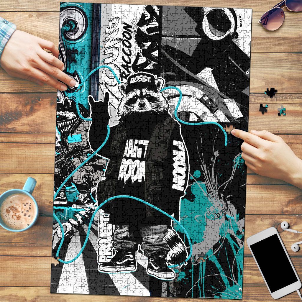 Urban Rebel Raccoon Puzzle Grunge Graffiti Street Art Abstract Collage Pop Culture