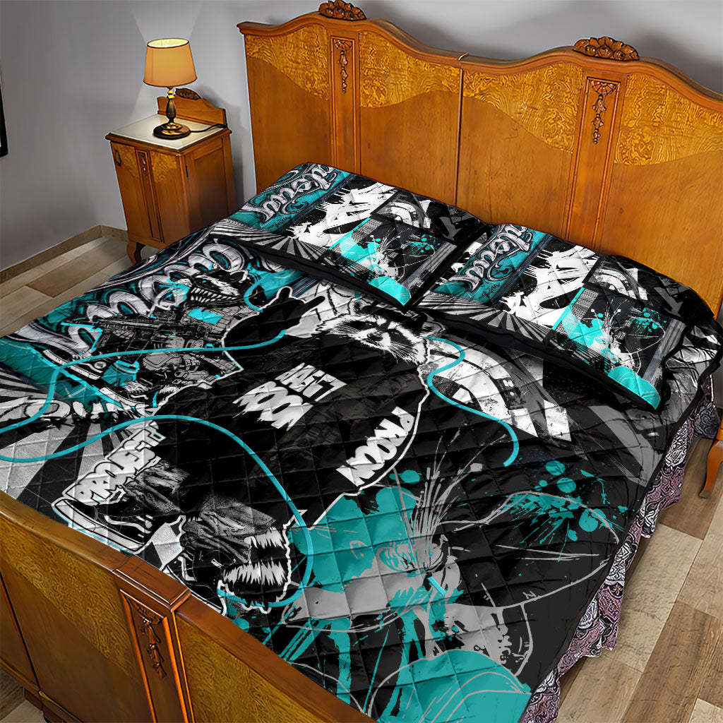 Urban Rebel Raccoon Quilt Bed Set Grunge Graffiti Street Art Abstract Collage Pop Culture