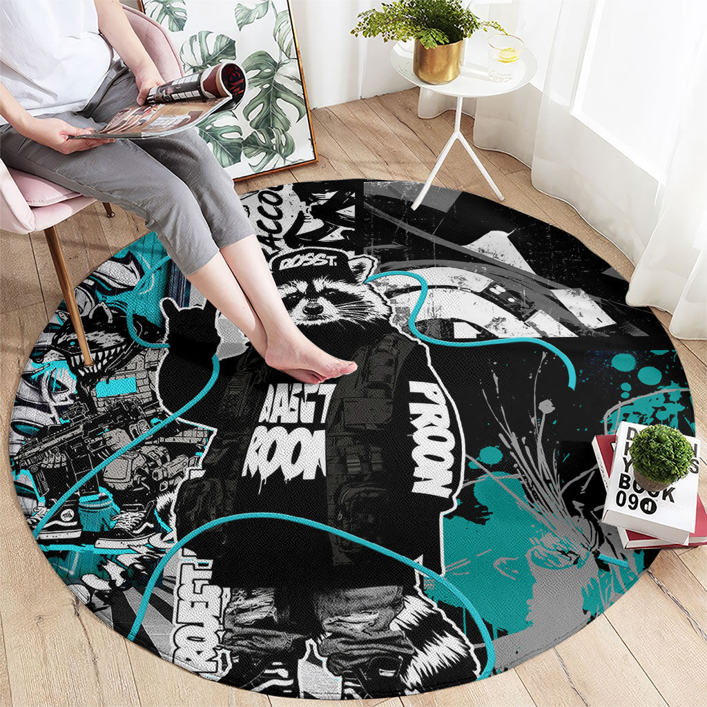 Urban Rebel Raccoon Round Carpet Grunge Graffiti Street Art Abstract Collage Pop Culture