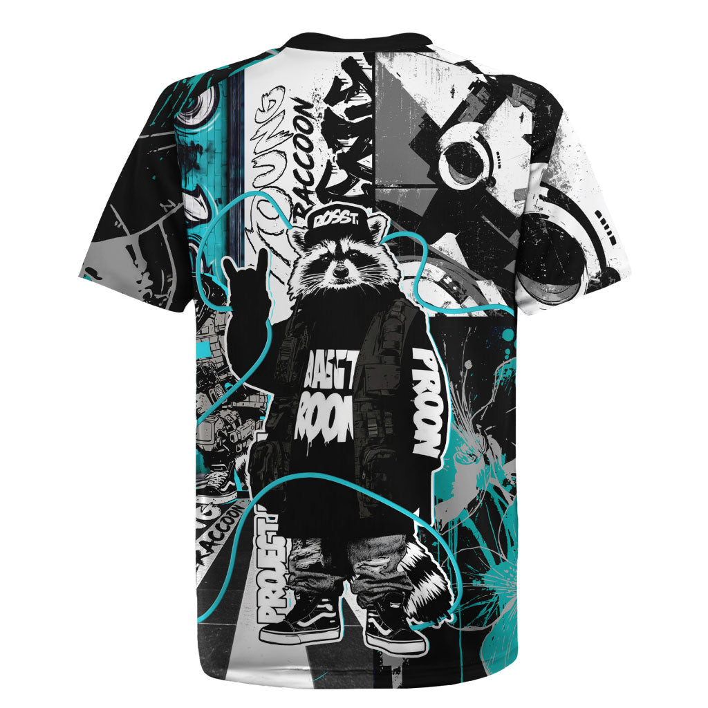 Urban Rebel Raccoon Rugby Jersey Grunge Graffiti Street Art Abstract Collage Pop Culture