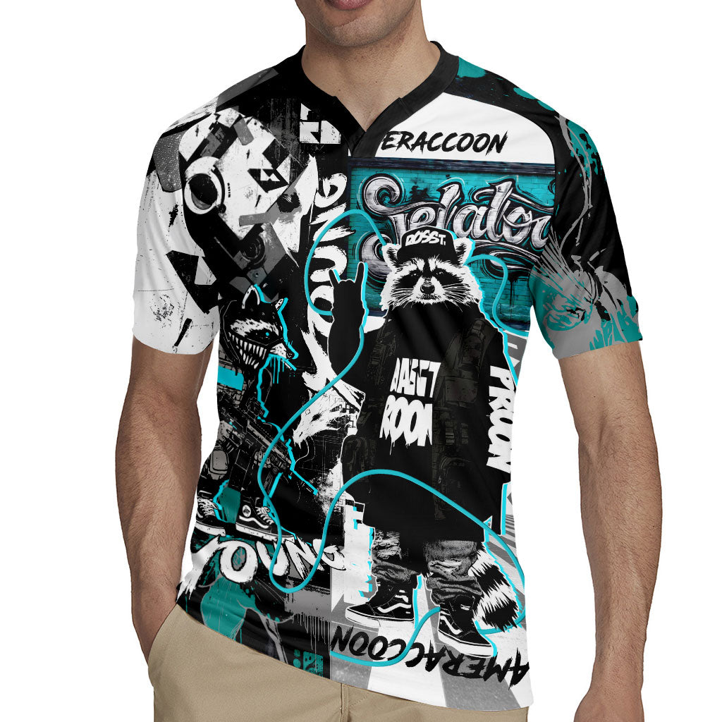 Urban Rebel Raccoon Rugby Jersey Grunge Graffiti Street Art Abstract Collage Pop Culture