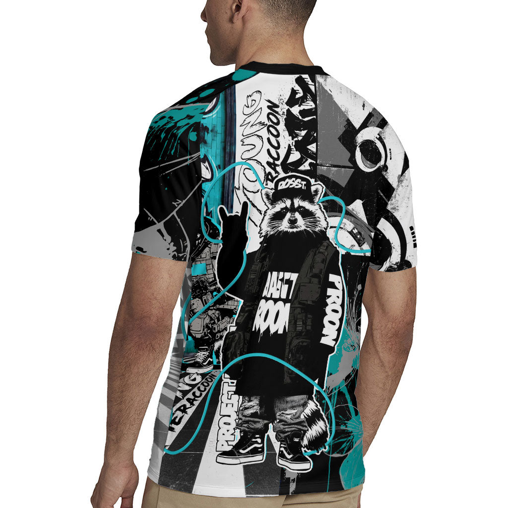 Urban Rebel Raccoon Rugby Jersey Grunge Graffiti Street Art Abstract Collage Pop Culture