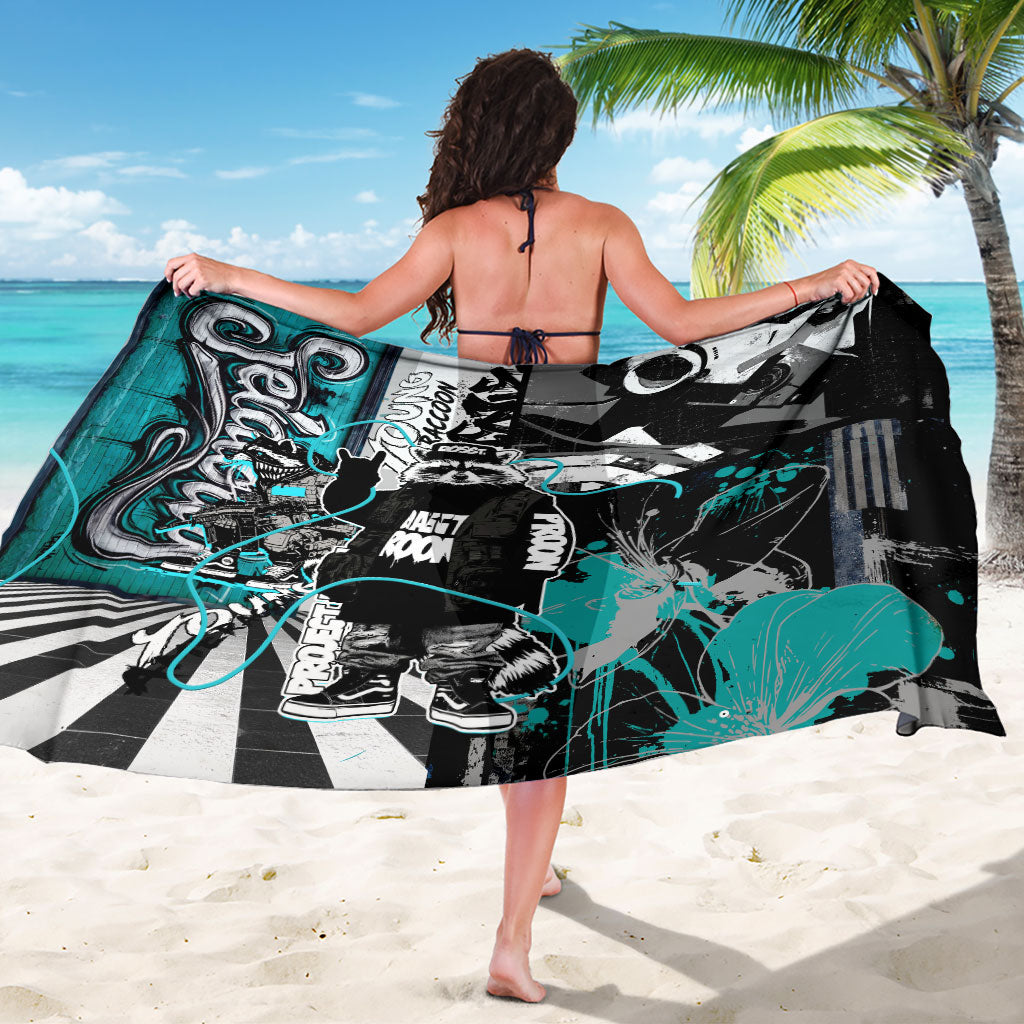 Urban Rebel Raccoon Sarong Grunge Graffiti Street Art Abstract Collage Pop Culture