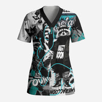 Urban Rebel Raccoon Scrub Top Grunge Graffiti Street Art Abstract Collage Pop Culture