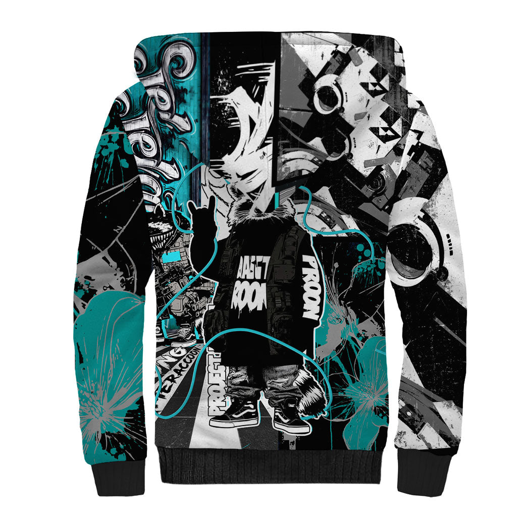 Urban Rebel Raccoon Sherpa Hoodie Grunge Graffiti Street Art Abstract Collage Pop Culture