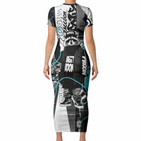 Urban Rebel Raccoon Short Sleeve Bodycon Dress Grunge Graffiti Street Art Abstract Collage Pop Culture