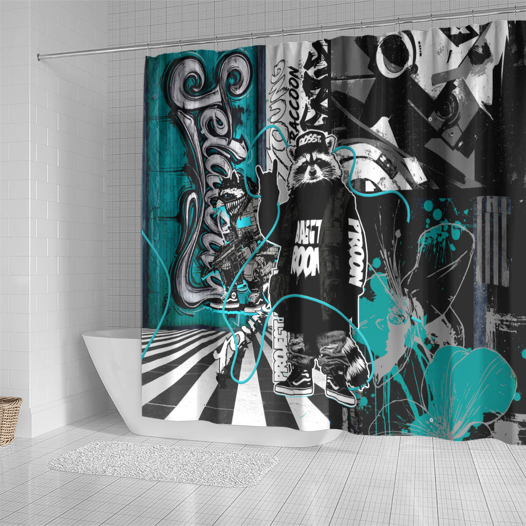 Urban Rebel Raccoon Shower Curtain Grunge Graffiti Street Art Abstract Collage Pop Culture
