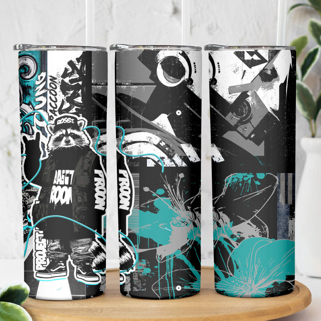 Urban Rebel Raccoon Skinny Tumbler Grunge Graffiti Street Art Abstract Collage Pop Culture