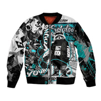 Urban Rebel Raccoon Sleeve Zip Bomber Jacket Grunge Graffiti Street Art Abstract Collage Pop Culture