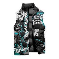 Urban Rebel Raccoon Sleeveless Puffer Jacket Grunge Graffiti Street Art Abstract Collage Pop Culture