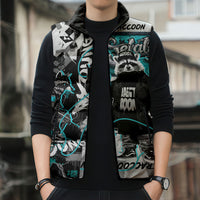Urban Rebel Raccoon Sleeveless Puffer Jacket Grunge Graffiti Street Art Abstract Collage Pop Culture