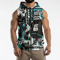 Urban Rebel Raccoon Sleeveless Zip Hoodie Grunge Graffiti Street Art Abstract Collage Pop Culture