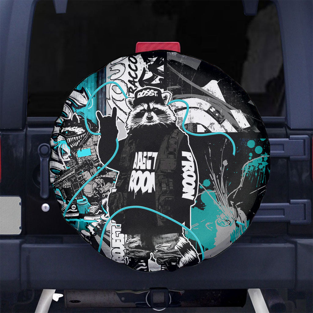 Urban Rebel Raccoon Spare Tire Cover Grunge Graffiti Street Art Abstract Collage Pop Culture