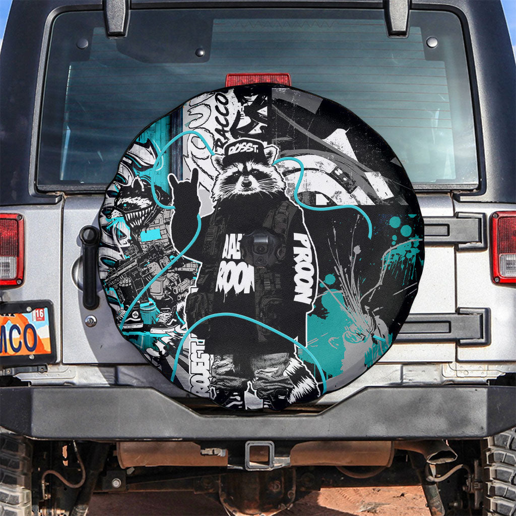 Urban Rebel Raccoon Spare Tire Cover Grunge Graffiti Street Art Abstract Collage Pop Culture