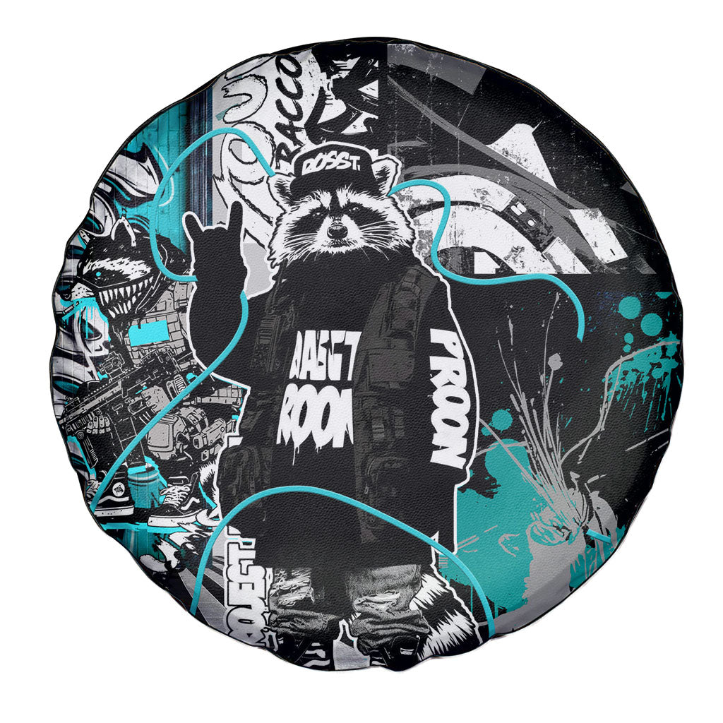 Urban Rebel Raccoon Spare Tire Cover Grunge Graffiti Street Art Abstract Collage Pop Culture