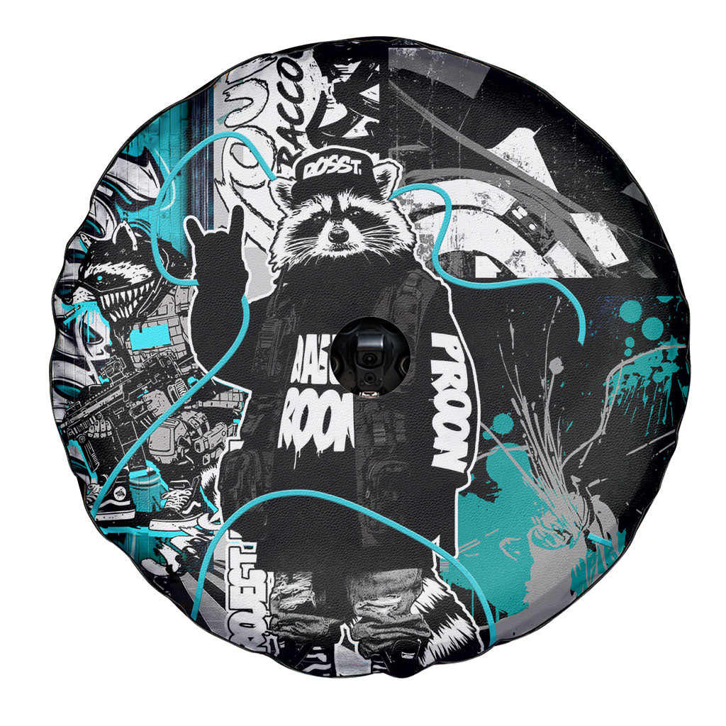 Urban Rebel Raccoon Spare Tire Cover Grunge Graffiti Street Art Abstract Collage Pop Culture