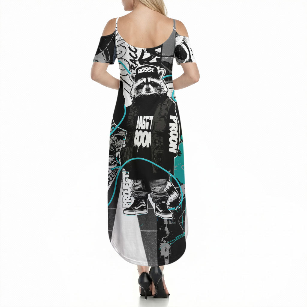 Urban Rebel Raccoon Summer Maxi Dress Grunge Graffiti Street Art Abstract Collage Pop Culture