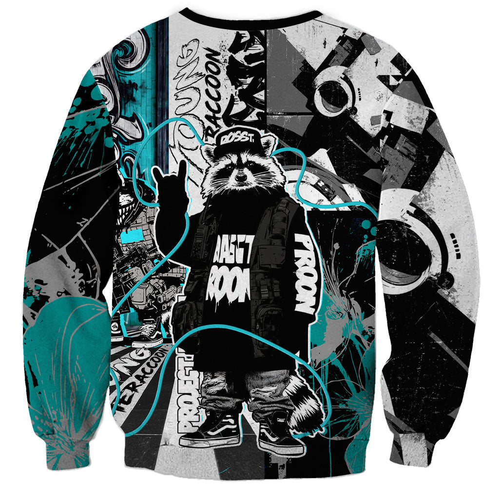 Urban Rebel Raccoon Sweatshirt Grunge Graffiti Street Art Abstract Collage Pop Culture