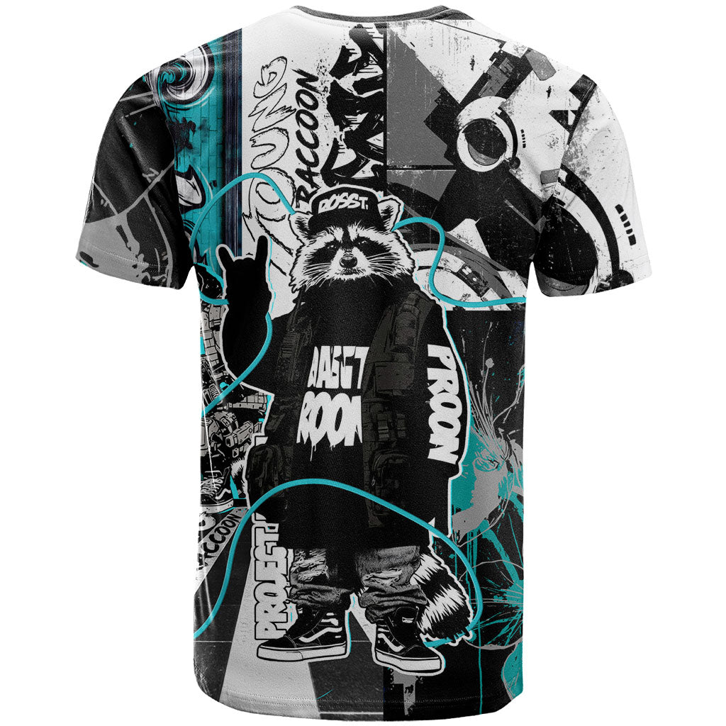 Urban Rebel Raccoon T Shirt Grunge Graffiti Street Art Abstract Collage Pop Culture