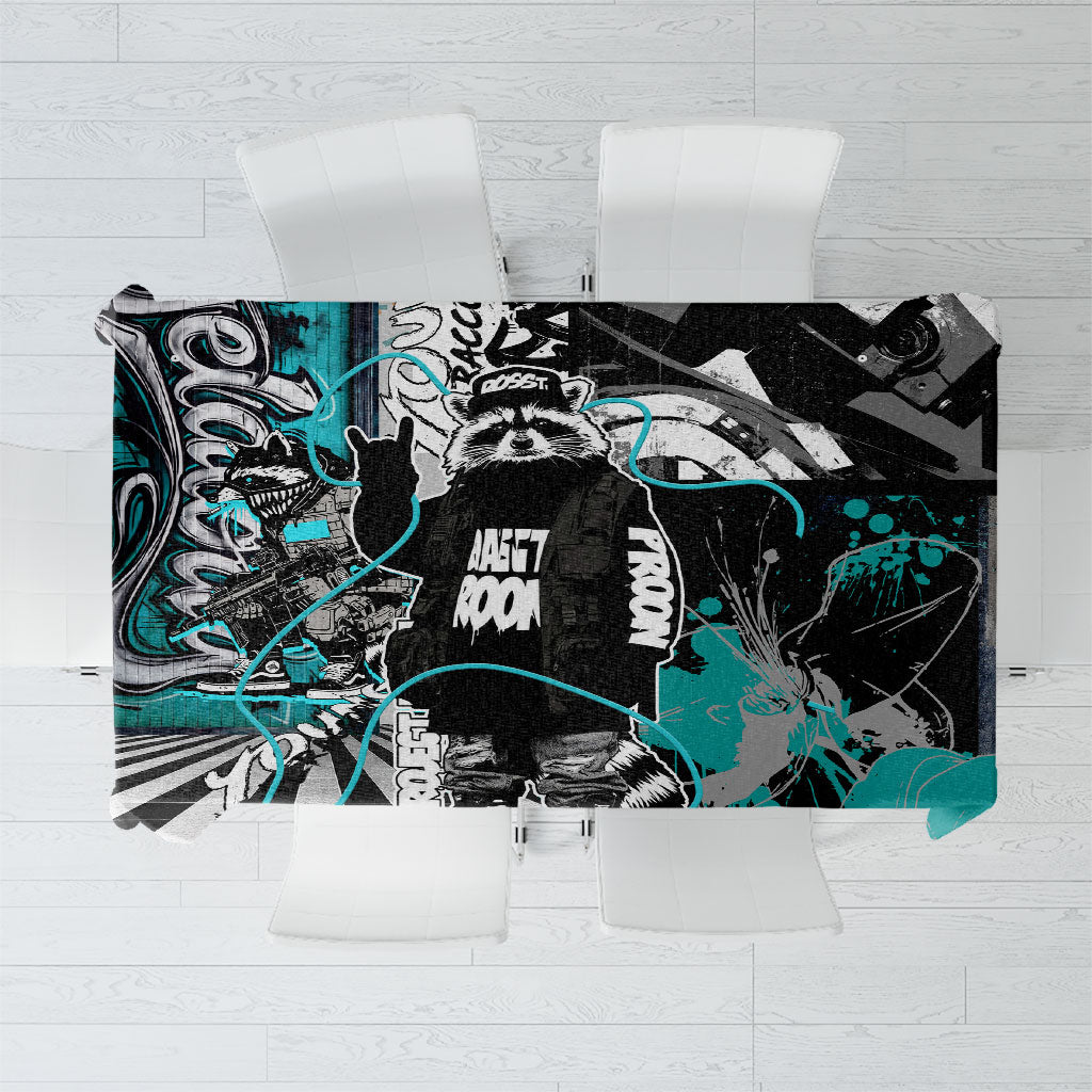 Urban Rebel Raccoon Tablecloth Grunge Graffiti Street Art Abstract Collage Pop Culture