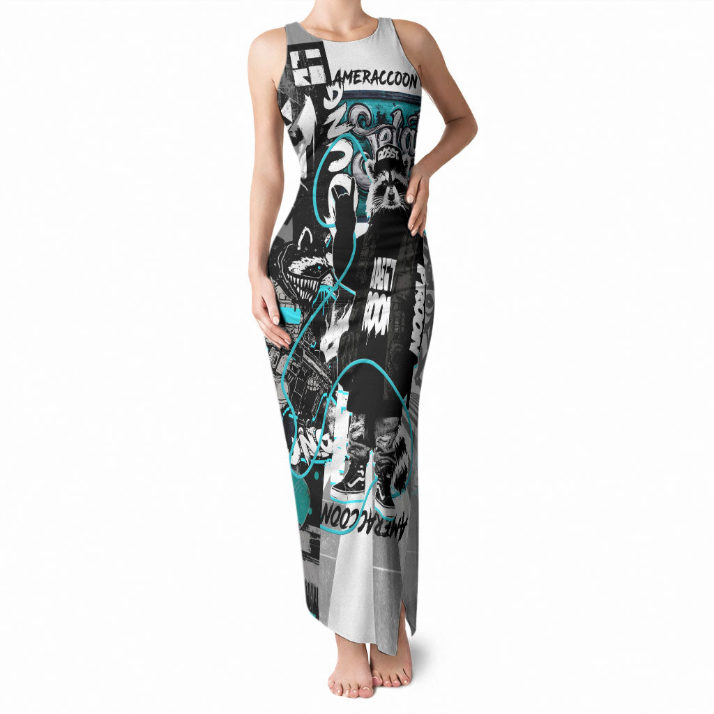Urban Rebel Raccoon Tank Maxi Dress Grunge Graffiti Street Art Abstract Collage Pop Culture