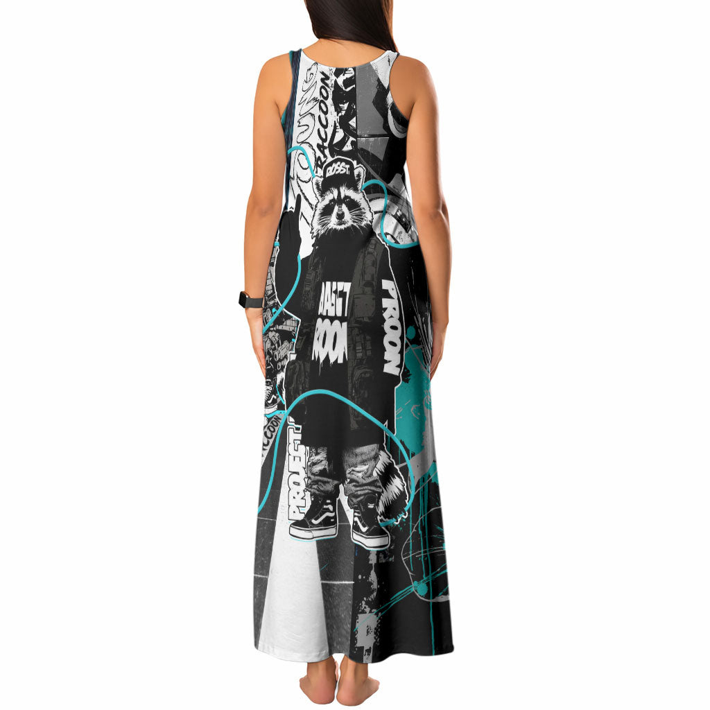 Urban Rebel Raccoon Tank Maxi Dress Grunge Graffiti Street Art Abstract Collage Pop Culture