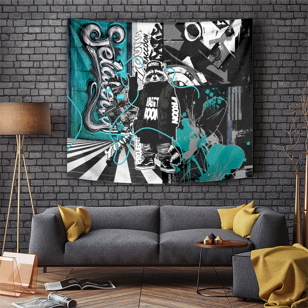 Urban Rebel Raccoon Tapestry Grunge Graffiti Street Art Abstract Collage Pop Culture