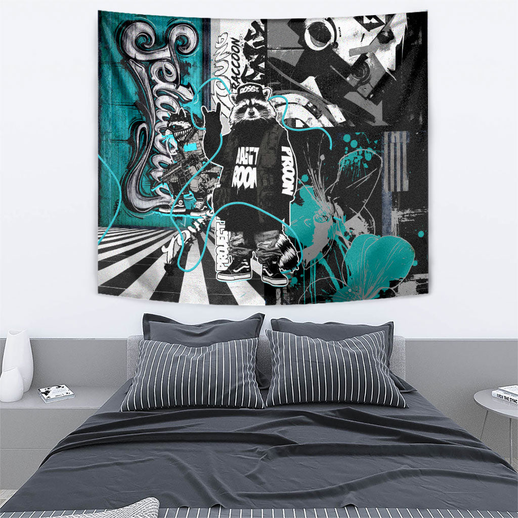 Urban Rebel Raccoon Tapestry Grunge Graffiti Street Art Abstract Collage Pop Culture