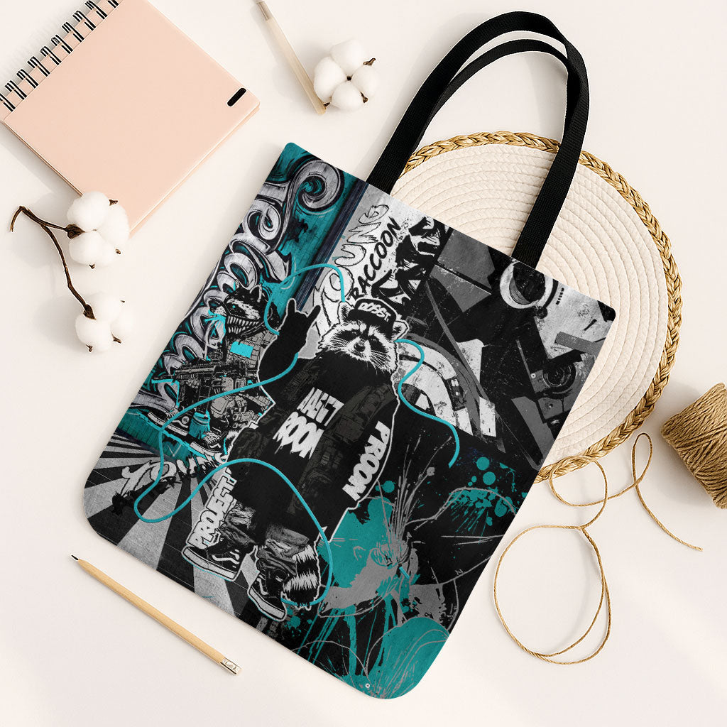 Urban Rebel Raccoon Tote Bag Grunge Graffiti Street Art Abstract Collage Pop Culture