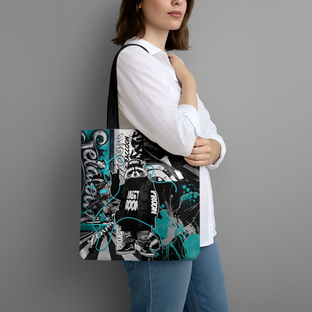 Urban Rebel Raccoon Tote Bag Grunge Graffiti Street Art Abstract Collage Pop Culture