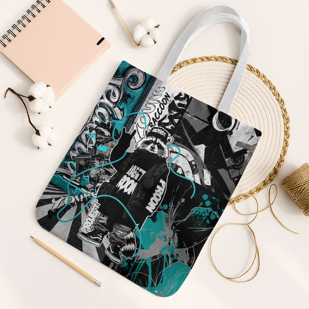 Urban Rebel Raccoon Tote Bag Grunge Graffiti Street Art Abstract Collage Pop Culture