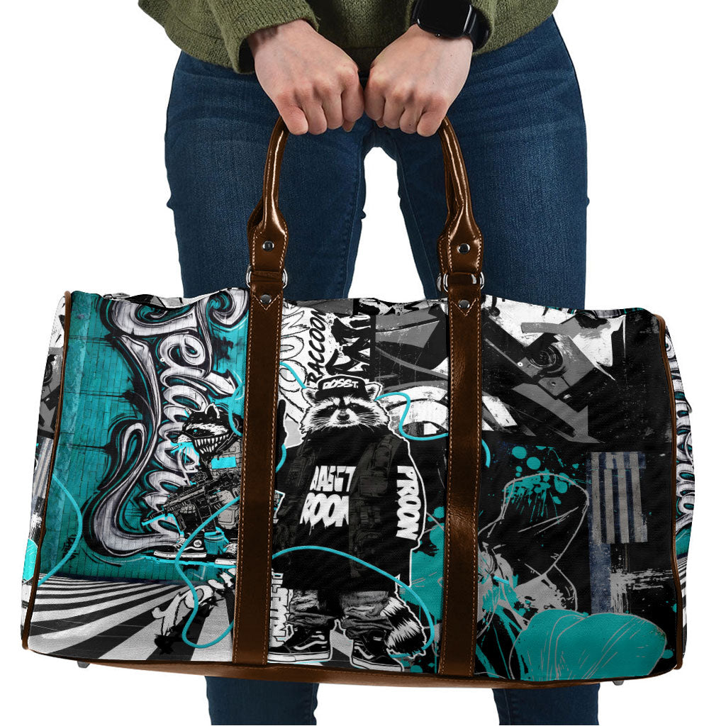 Urban Rebel Raccoon Travel Bag Grunge Graffiti Street Art Abstract Collage Pop Culture