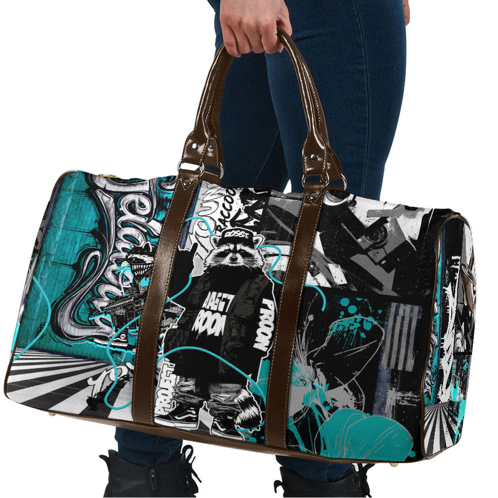 Urban Rebel Raccoon Travel Bag Grunge Graffiti Street Art Abstract Collage Pop Culture