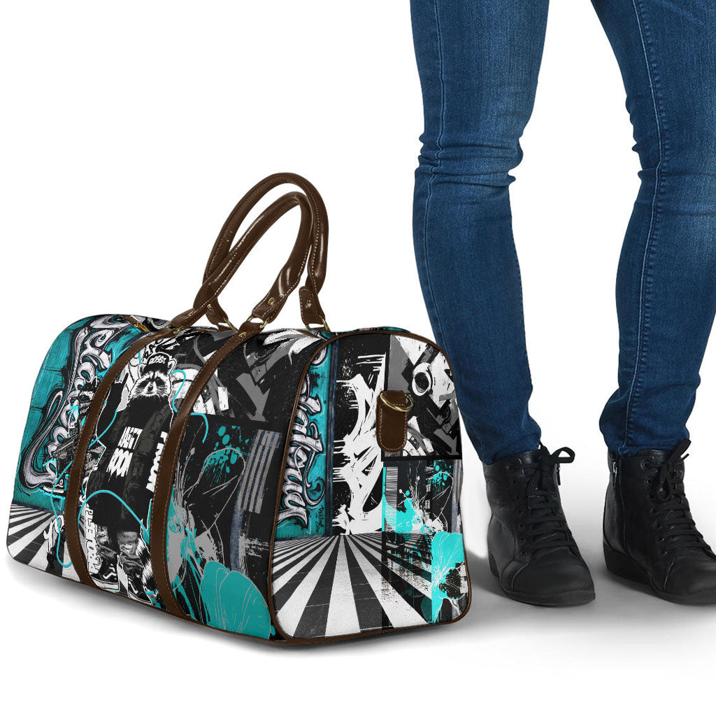 Urban Rebel Raccoon Travel Bag Grunge Graffiti Street Art Abstract Collage Pop Culture